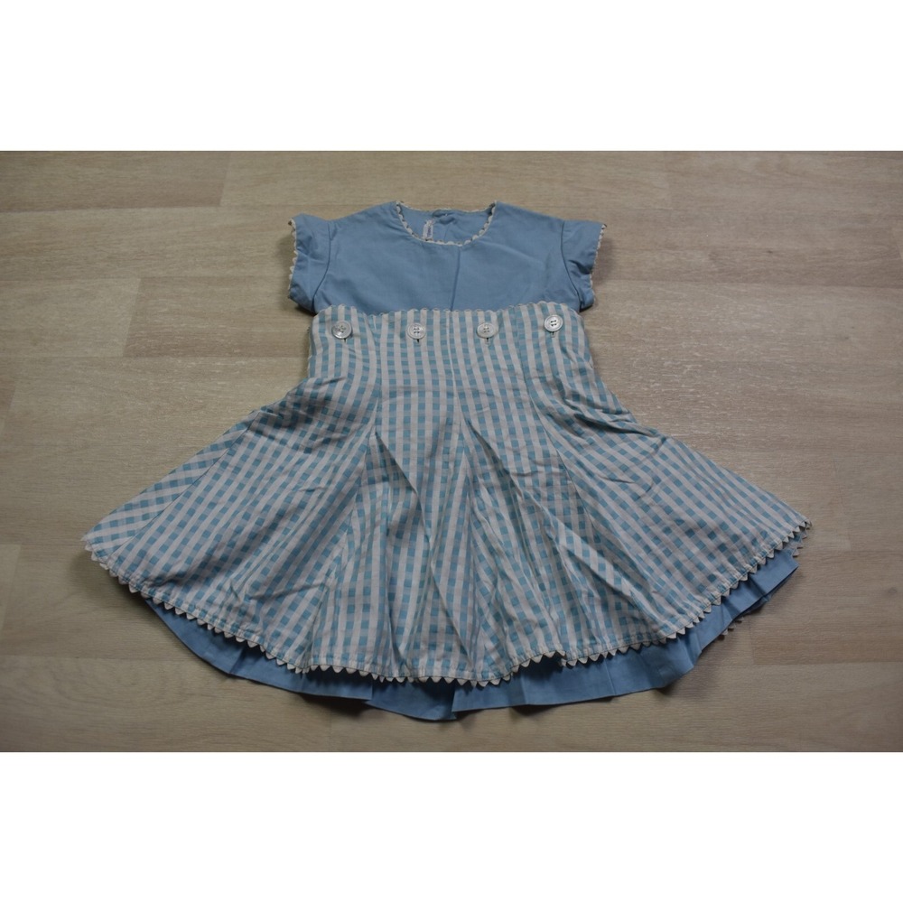 Vintage Youngland 1950's Dress‎ Girl Baby (24 Months) w/Gingham Check Apron Blue